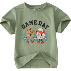 Toddler Baseball Shirt for Boys Games Day T-Shirt Kids Sunday Athletic Baseball Outfit Funny Print Summer Tee Tops