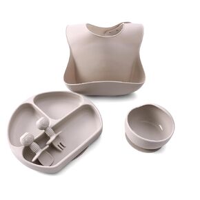 Silicone Baby Feeding Set | Baby Led Weaning Supplies | 5-Piece Includes Suction Bowls and Divided Plates, Adjustable Bib, Baby Utensils Spoons and Forks,Baby Feeding Essentials. (Arctic Blue)