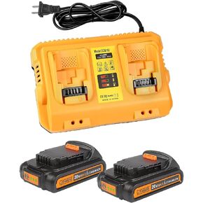 2-Pack 3.0Ah Battery Replacement for Dewalt 20v Battery with DCB102 Battery Charger Station