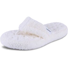 isotoner Women's Cozy Plush Terry Knit Joey Thong Slippers with Enhanced Heel Cushion