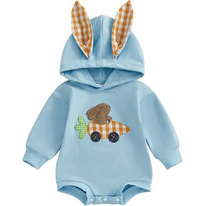 FYBITBO Newborn Infant Boy Easter Clothes Bunny Ear Romper Hooded Bodysuit Onesie My First Easter Day Baby Boy Outfit