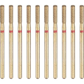 HARFINGTON 10pcs 325-400 Grits Diamond Grinding Bit 1.35mm Cylinder Head 2.35mm Shank 5mm Length Titanium Plated Stone Sanding Drill Bits Rotary Tool for Nails Grinding Polishing