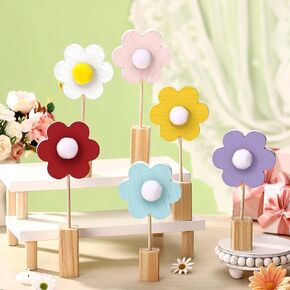 6 Pcs Wooden Daisy Nursery Shelf Decor Boho Daisy Decorations Floral Aesthetic Flower Wall Art Bohemian Style for Nursery Baby Bedroom Boys Girls Kids