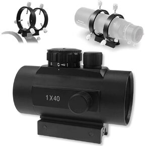 Astromania Adjustable Guiding Scope Ring Set with Plate - Bundle with - 1X40RD Tactical Holographic Reflex Red Green Dot Sight Lighted Scope Mount