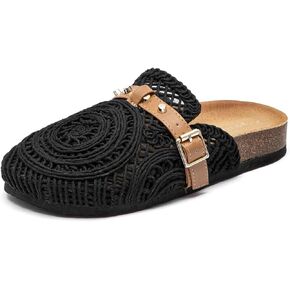 Lryweisy Women Weave Sandals Comfortable Flats Crochet Clogs with Arch Support Footwear