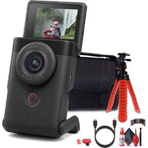 Canon PowerShot V10 Content Creator Compact Vlogging Camera (Black) (5947C002) + 64GB Memory Card + Camera Bag + Flexible Tripod + Cleaning Kit + HDMI Cable + Card Wallet + Card Reader (Renewed)