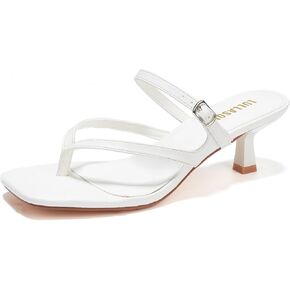 Women's Kitten Heels Sandals Flip Flops Low Heels Slip On Slides 1.8-2 Inch Heeled Square Open Toe Sandals for Women