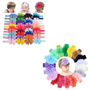 18pcs Baby Girls Headband Chiffon Flower Soft Stretchy Hair Band Hair Accessories + 40pcs Baby Girls Grosgrain Ribbon Hair Bows Headbands 3" Hair Band Hair Accessories for Infants Newborn Toddler