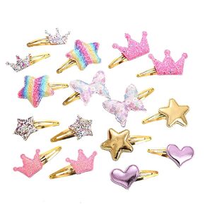 8 Pairs Shiny Hair Clips Metal Snap Barrettes for Girls Star, Heart, Crown, Butterfly Shaped Hair Accessories (A)