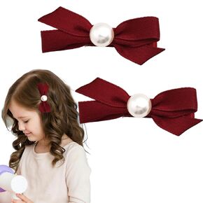 2Pcs Pink Hair Bow Clips for Girls Small Pearl Hair Clip Barrettes for Women Fancy Mini Ribbon Bows for Hair Accessories for Kids Non Slip Hair Clips for Toddler Girls Hair Barrettes for Baby Girls
