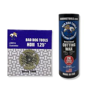 Bad Dog 1.25" HDII + Cutting Wax: Diamond Wheel for Grinding, Sanding, and Cutting + Wax Lubricant.