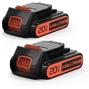 2Pack 4.0 Ah 20v Battery Replacement for BLACK+DECKER 20V Max Lithium Battery, 20 Volt MAX Battery Replacement Compatible with All Original Black and Decker 20v Cordless Power Tools and Charger