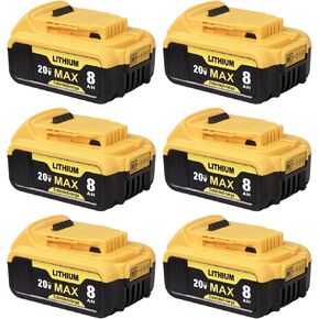 6-Pack 8000mAh Replacement for Dewalt 20v Max Battery Compatible with Dewalt 20V Battery DCB200 DCB201 DCB203 DCB205 DCB206 Apply to 20V Cordless Tools and Chargers