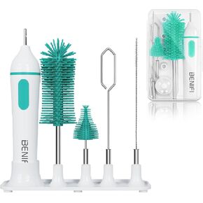 Travelling Electric Bottle Brush Cleaner, Baby Bottle Brush Set, Fully Water -Proof Bottle Brush, Long Handle Brush, BPA Free Silicon Brush Heads, Drying Stand, Milk Mixer, Egg Whisker Included