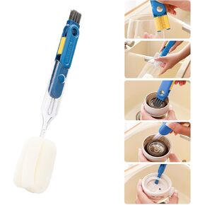 5-in-1 Water Bottle Brush Set – Long Handle Bottle Brush Cleaner for Stanley Cups, Juicers & Lids, Silicone Scrubber for Crevices & Grooves, Hangable for Quick Drying（Blue）