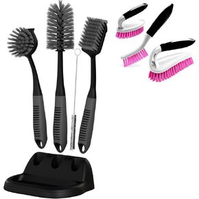 Dish Brush Set of 5 with Convenient Holder, Bottle Water Brush, Dish Scrub Brush, Scrubber Brush, Straw Brush and Scrub Brush Set of 3pcs - Cleaning Shower Scrubber, Grout Cleaner Brush - Scrub Brush
