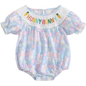 Baby Girls Easter Rompers Rabbit Embroidery Floral Print Short Sleeve 0 3 6 9 12 18 24 months