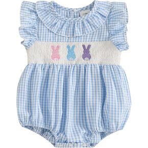 Baby Girls Easter Rompers Rabbit Arbroidery Ploral Print Short Sleeve 0 3 6 9 12 18 24 شهرًا in Kuwait