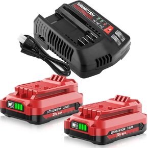 Enermall 2Pack20V 3000mAh CMCB205 Replacement for Craftsman V20 Battery Lithium Ion and Charger Kit for CMCB205 CMCB202 CMCB204 CMCB206 CMCB201 CMCB100 CMCB124 with Craftsman 20V Battery Charger-Red