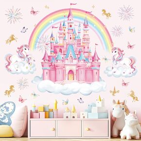 decalmile 2 Large Size Unicorn Wall Decals Unicorn Flower Butterfly Wall Stickers Baby Nursery Kids Room Girls Bedroom Wall Decor