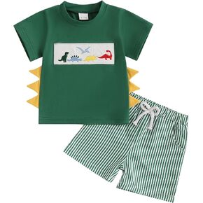 Toddler Baby Boy Clothes Summer Shirt Palm Tree Print Top Striped Shorts 2T 3T Cute Boy Animal Clothing Set