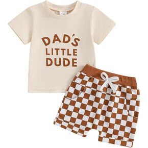 Toddler Baby Boy Clothes Little Dude Shirt Chessboard Summer Spring Shorts Set Cute Mamas Daddys Boy Outfit