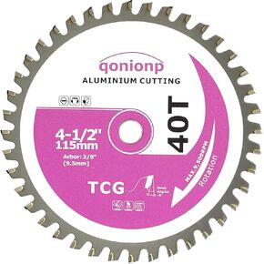 4-1/2-Inch Aluminium Cutting Circular Saw Blade, TCG 40-Tooth, 3/8-Inch Arbor, Fast Fine Cut Aluminium, Copper, Non-Ferrous Metal, Brass, Bronze, Hardwood, Plywood, Drywall, MDF, Plastic