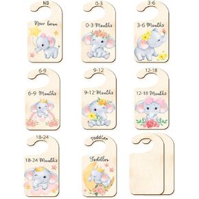 CRASPIRE 8Pcs Elephant Wood Baby Wardrobe Dividers Animals Nursery Decor from Newborn to 36 Month Hanger Seperaters Woodland Baby Closet Organizers Nursery Infant Wardrobe Hangers Divider