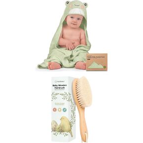 KeaBabies Baby Hooded Towel and Baby Hair Brush - Baby Towel, Toddler Towels, Hooded Towels for Baby - Baby Brush with Soft Goat Bristles - Soft Baby Towel