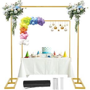 Square Backdrop Stand, 8.25FT Wedding Arch & Table Rod Stand with Clamps, Adjustable Photo Booth Background Kit, Metal