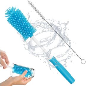 2pcs ماء من منظف زجاجة ماء منظف قش لزجاجة ماء رياضية ، وفرشاة قش زجاجة من السيليكون لزجاجة الطفل ، وفرشاة منظف زجاجة كوب من القلاع ، وفرشاة منظف للفرشاة لحاوية الرقبة الضيقة