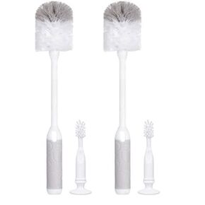 Ubbi Baby Bottle Brush Set, Bottle Brush and Nipple Brush, Baby Cleaning Essentials, Gray (Pack of 2)