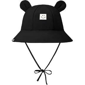 Zando Smileyworld Baby Sun Hat Toddler Upf 50+ Smiley Face Hat with Bear Wide Brim Bucket Hat Toddler Beach Hat 0-4T