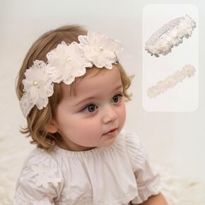 Cute Lace Flower Baby Girls Headband Elastic Floral Head Wrap Baby BirthdayTurban Hairband for Newborn Infant Toddler Kids (Green A, Adjustable) in Kuwait