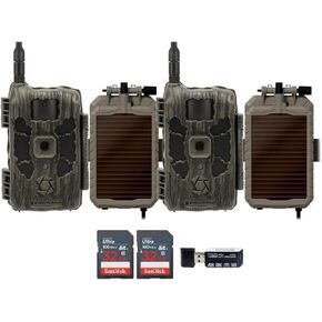 Stealth Cam 40MP Deceptor Max Cellular Trail Camera with 0.4-Second Trigger Speed (2-Pack) Bundle with 5000mAh Solar Battery (2-Pack), Card Reader, and 32GB Memory Card (2-Pack) (6 Items)