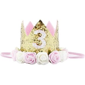 Girl Birthday Crown, Sparkle Headband Pink Princess Birthday Hat Decorations Tiara Crown Cake Smash Photo Prop