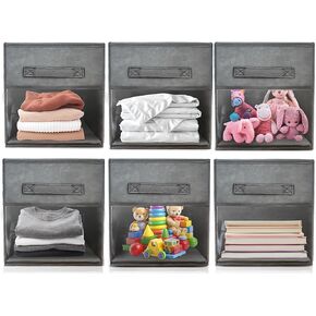 Can’t See What’s Inside? Frankie & Ivy Cube Storage Bins with Clear Front – Foldable 11" Organizers with Sturdier Front That Holds Shape for Daily Use – Neutral Gray (6-Pack)