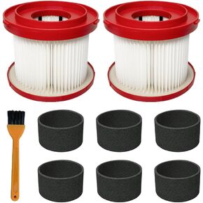 2 Pack 49-90-1900 Replacement HEPA Filter Compatible with Milwaukee Cordless M18 Vacuum 0780-20 0880-20, with 6 Foam Sleeve Filters 1 Brush