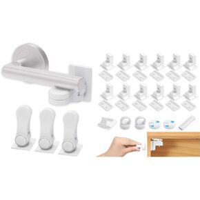 Inaya 3-Pack Child Proof Door Lever Lock & 12-Pack Magnetic Cabinet Locks for Baby Proofing