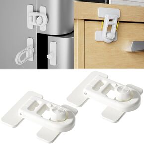 2-Pack Fridge Lock Baby Proofing for Cabinet Door Drawer Freezer Oven Cupboard Kitchen Closet RV, Refrigerator 90 Degree Latch Petproof Child Safety for Toddler Cat Strong Adhesive, No Drill