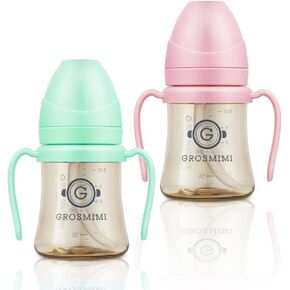 GROSMIMI PPSU Spill Proof Magic Sippy Cup 6 oz Bundle (Aquagreen,Pink) 2 Pack