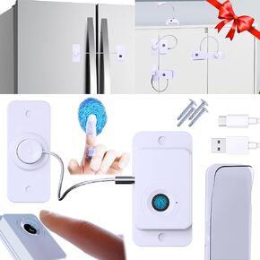 Fingerprint Refrigerator Lock Childproof USB Key for Filing Cabinet Door Drawer Freezer, 90 Degree Safe Window Locks French Fridge Cable Latch RV Furniture Anchors Anti Tip, Adhesive/Drill