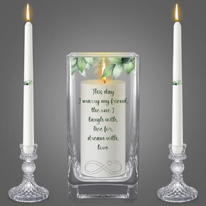 Unity Candles with Candle Holder for Wedding Ceremony Unity Wedding Candles Set Catholic Religious Wedding Accessories Large Decorative Glass Candle Holder Taper Candles for Church Wedding