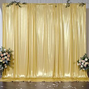 Outpain 10x10ft Gold Sequin Backdrop Curtains -Heavy Duty Gold Photography Backdrops with Non-Shedding Glitter, Wrinkle-Free Stage Drapes for Wedding/Christmas/Studio Shoots (5x10ft 2 Panels)