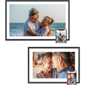 15.6'' Frameo WiFi Digital Picture Frame with 10.1'' Frameo WiFi Digital Picture Frame, Black with White Mat