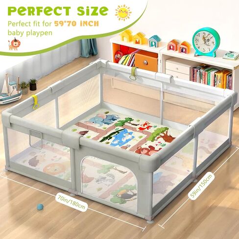 Baby Play Mat for Floor 59 * 71 inch, Extra Thick Soft Cushioning Foam Mat for Kids, Non Slip & Washable Crawling Mat for Toddler, Padded Play Mat for Baby Tummy Time in Saudi Arabia