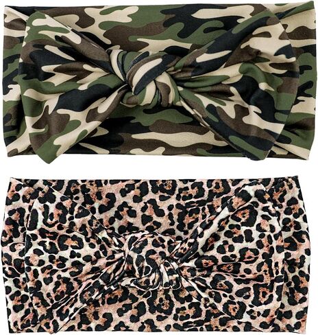 LemonSpce Handmade Baby Head wrap with Bows Stretchy Soft Infant Comfortable Baby Bow for Newborn girls and boys,Toddler-Leopard Camo Printed Hair Accessories in Saudi Arabia