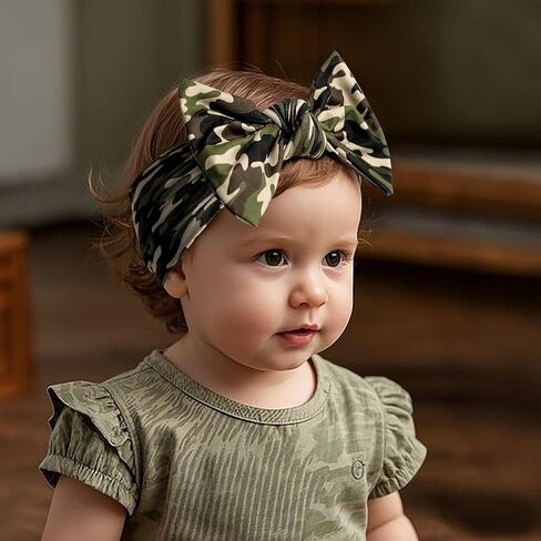 LemonSpce Handmade Baby Head wrap with Bows Stretchy Soft Infant Comfortable Baby Bow for Newborn girls and boys,Toddler-Leopard Camo Printed Hair Accessories in Saudi Arabia