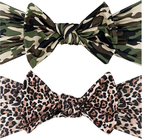 LemonSpce Handmade Baby Head wrap with Bows Stretchy Soft Infant Comfortable Baby Bow for Newborn girls and boys,Toddler-Leopard Camo Printed Hair Accessories in Saudi Arabia