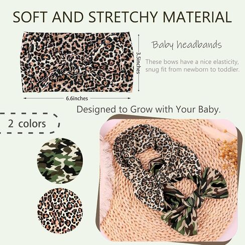 LemonSpce Handmade Baby Head wrap with Bows Stretchy Soft Infant Comfortable Baby Bow for Newborn girls and boys,Toddler-Leopard Camo Printed Hair Accessories in Saudi Arabia